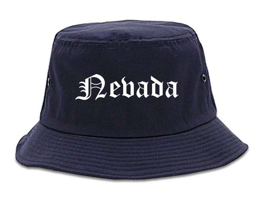 Nevada Missouri MO Old English Mens Bucket Hat Navy Blue