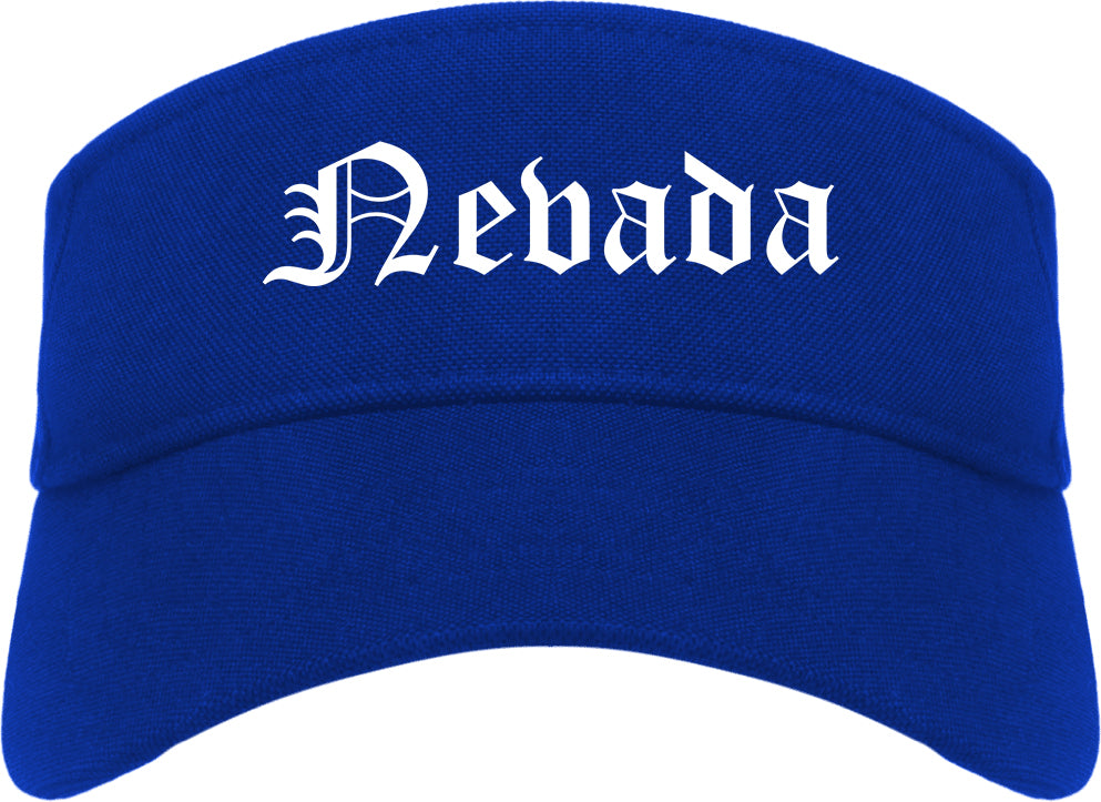 Nevada Missouri MO Old English Mens Visor Cap Hat Royal Blue