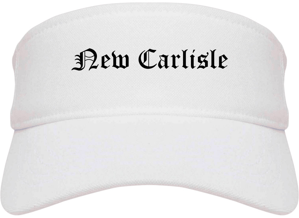 New Carlisle Ohio OH Old English Mens Visor Cap Hat White