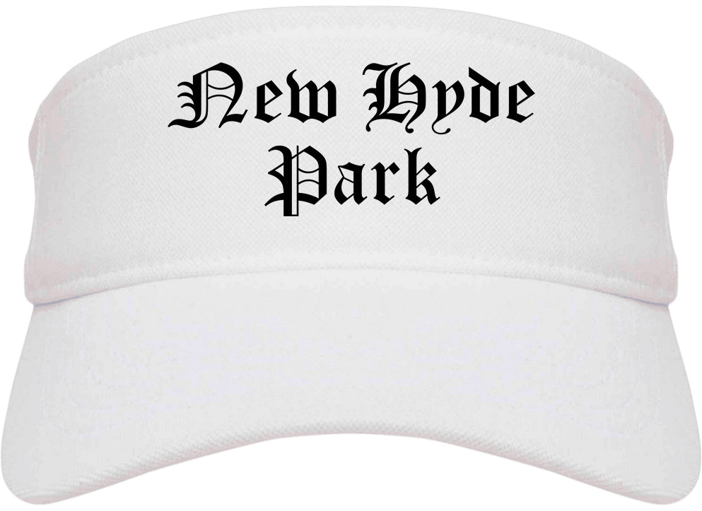 New Hyde Park New York NY Old English Mens Visor Cap Hat White