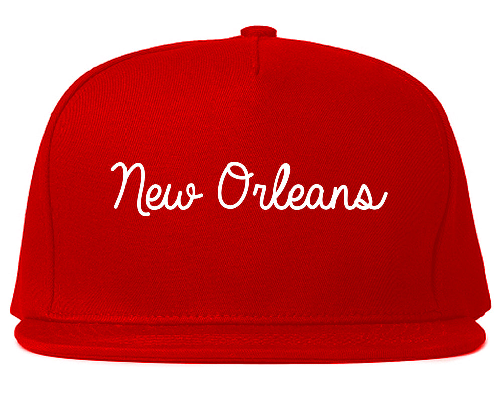 New Orleans Louisiana LA Script Mens Snapback Hat Red