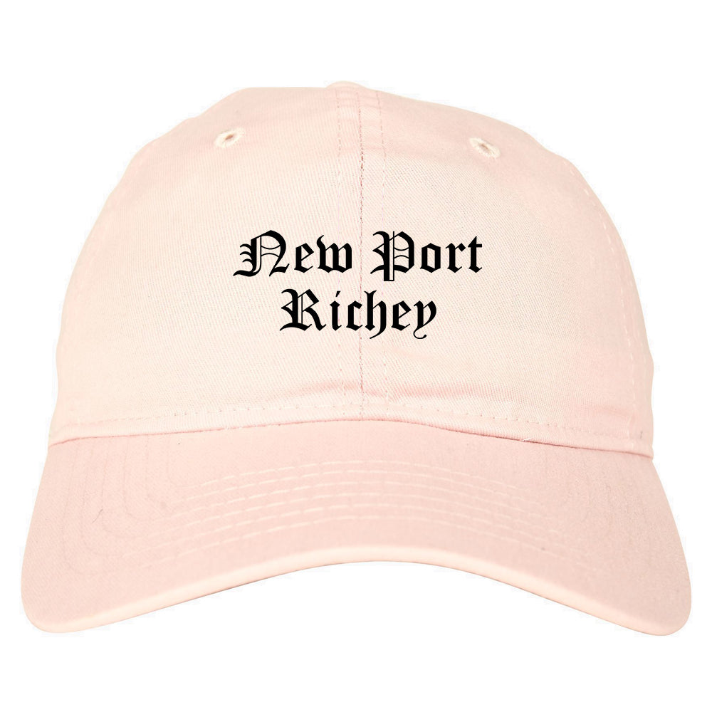 New Port Richey Florida FL Old English Mens Dad Hat Baseball Cap Pink