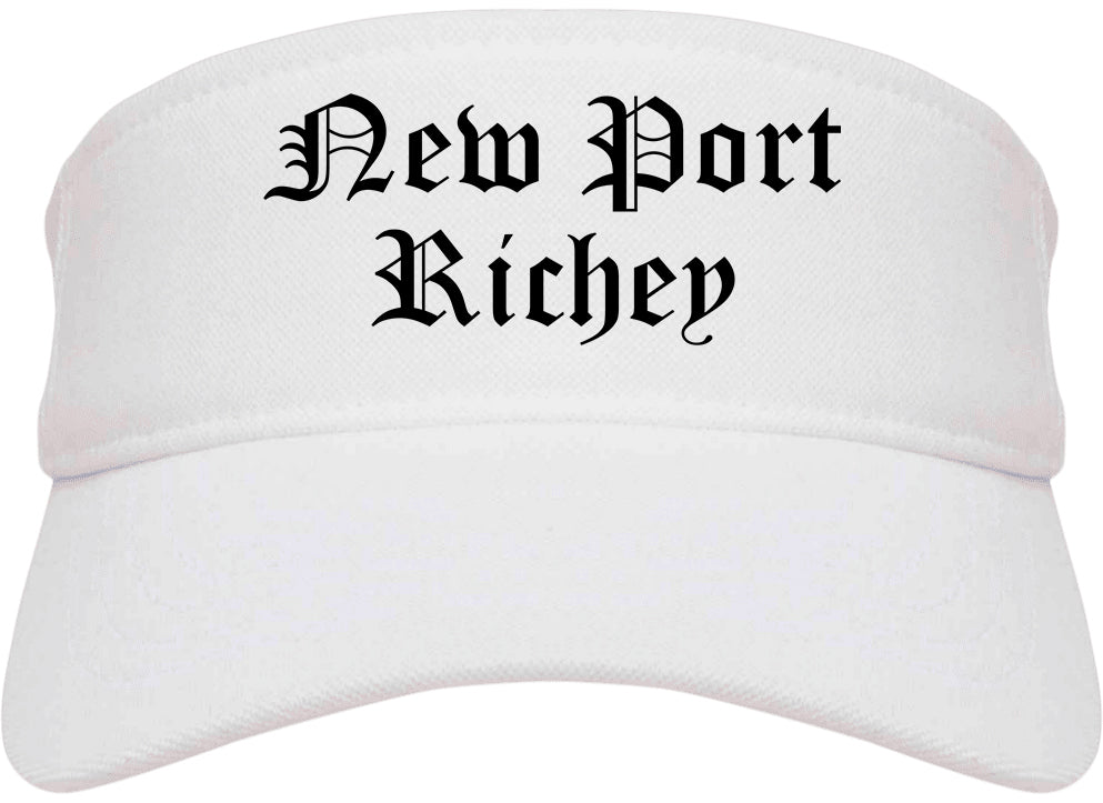 New Port Richey Florida FL Old English Mens Visor Cap Hat White