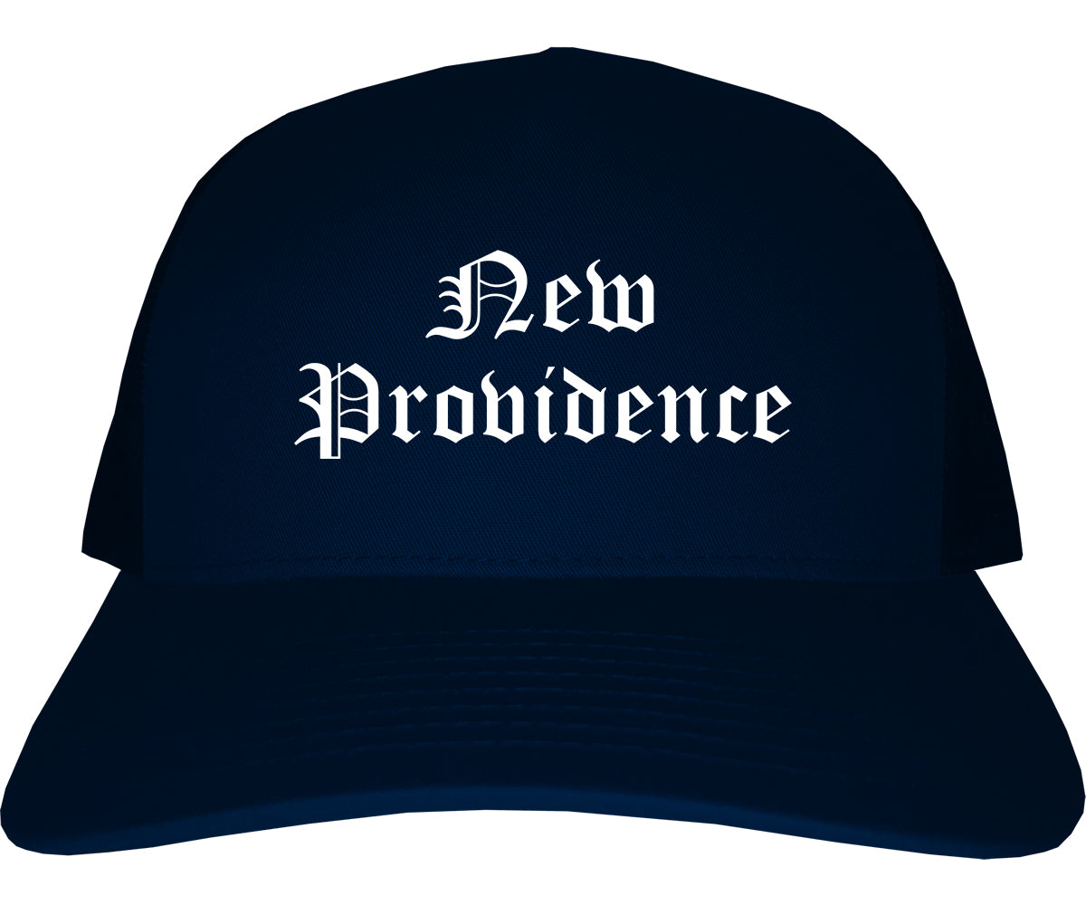 New Providence New Jersey NJ Old English Mens Trucker Hat Cap Navy Blue