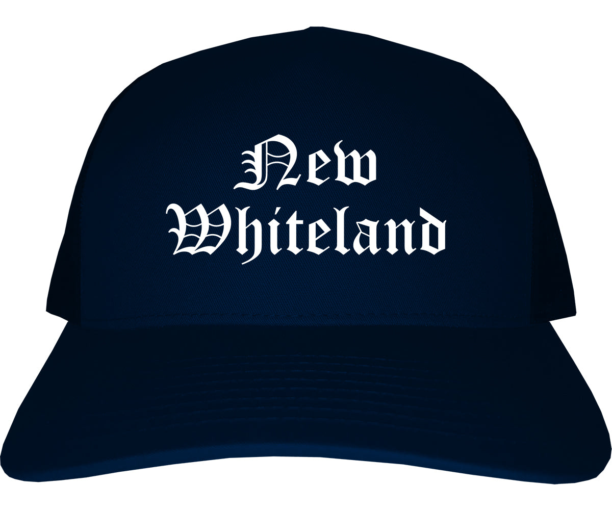 New Brownland Indiana IN Old English Mens Trucker Hat Cap Navy Blue