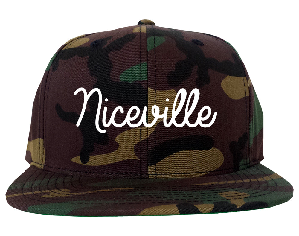 Niceville Florida FL Script Mens Snapback Hat Army Camo