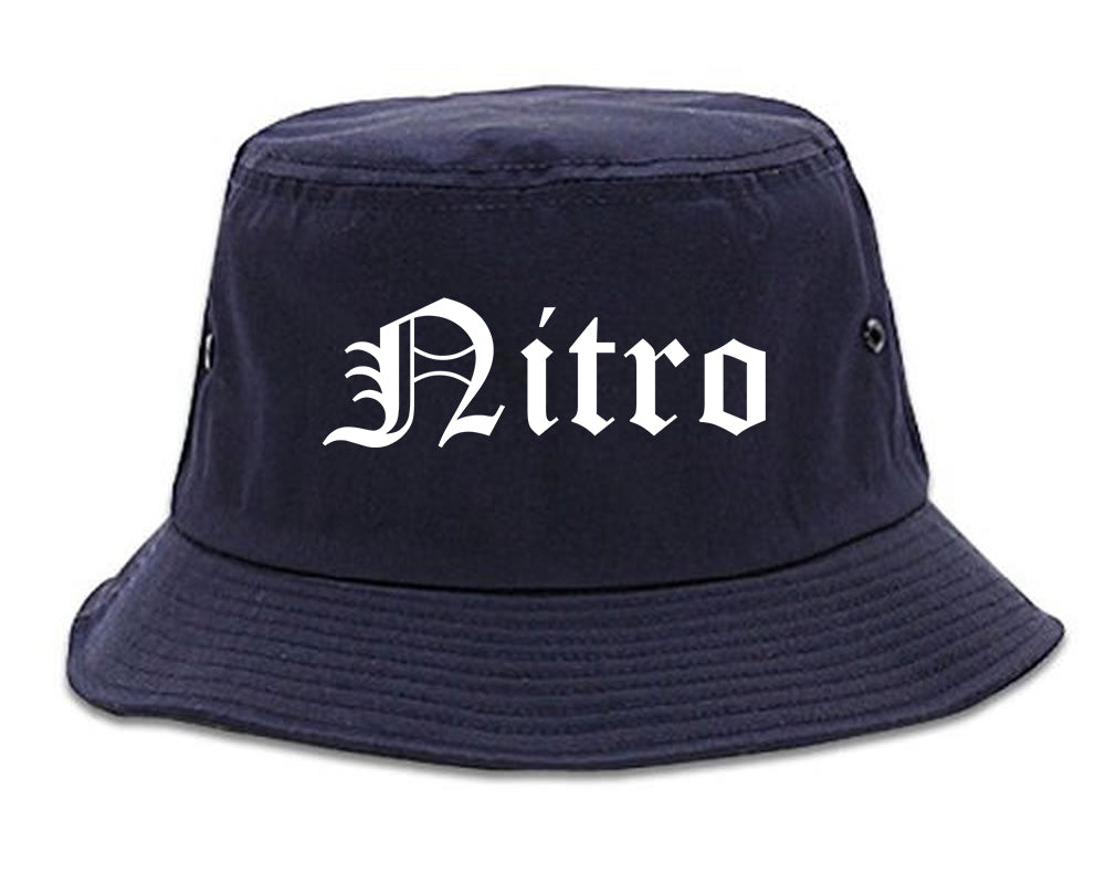 Nitro West Virginia WV Old English Mens Bucket Hat Navy Blue