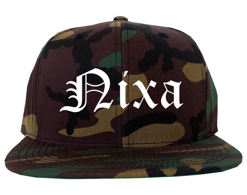 Nixa Missouri MO Old English Mens Snapback Hat Army Camo