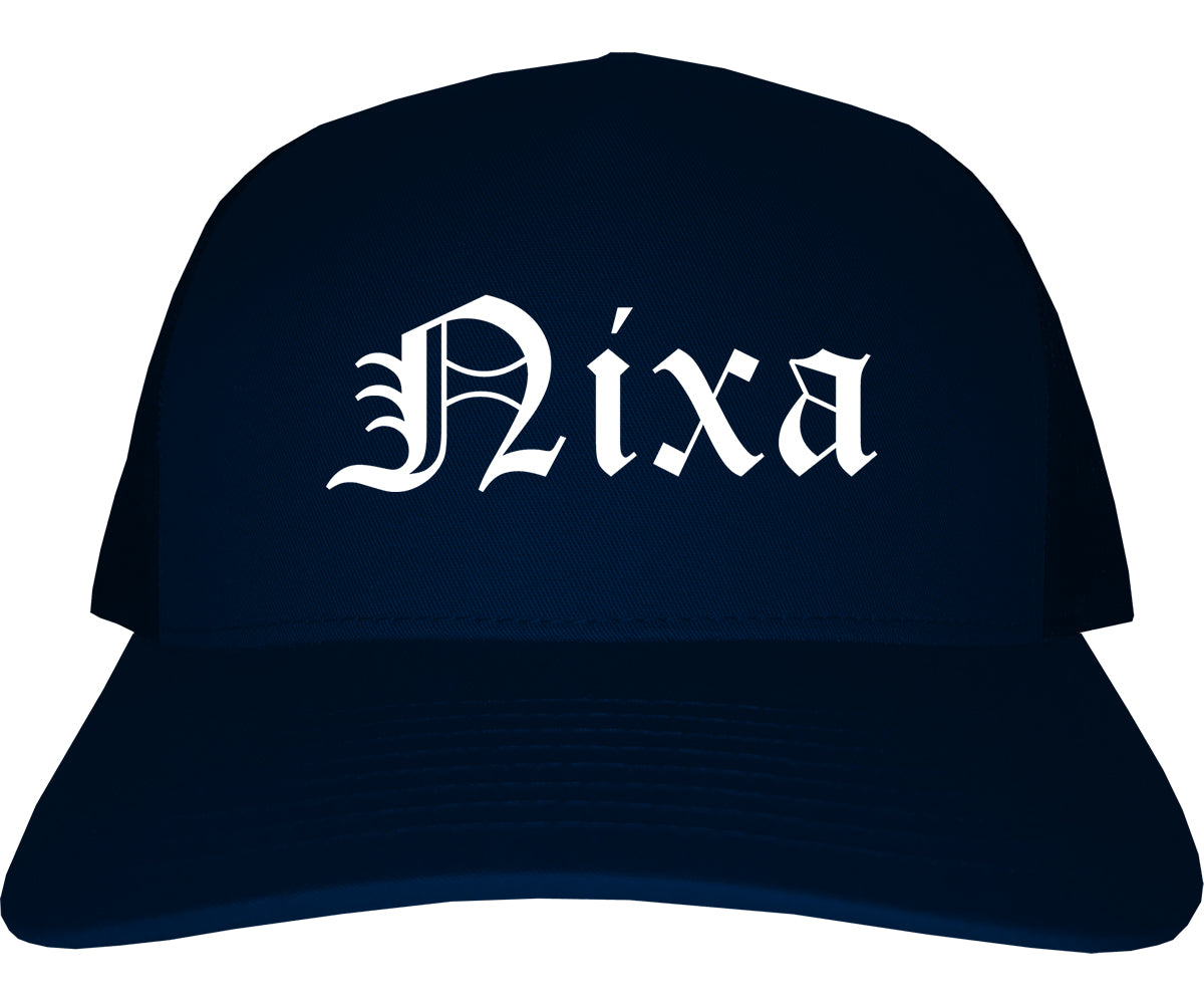 Nixa Missouri MO Old English Mens Trucker Hat Cap Navy Blue
