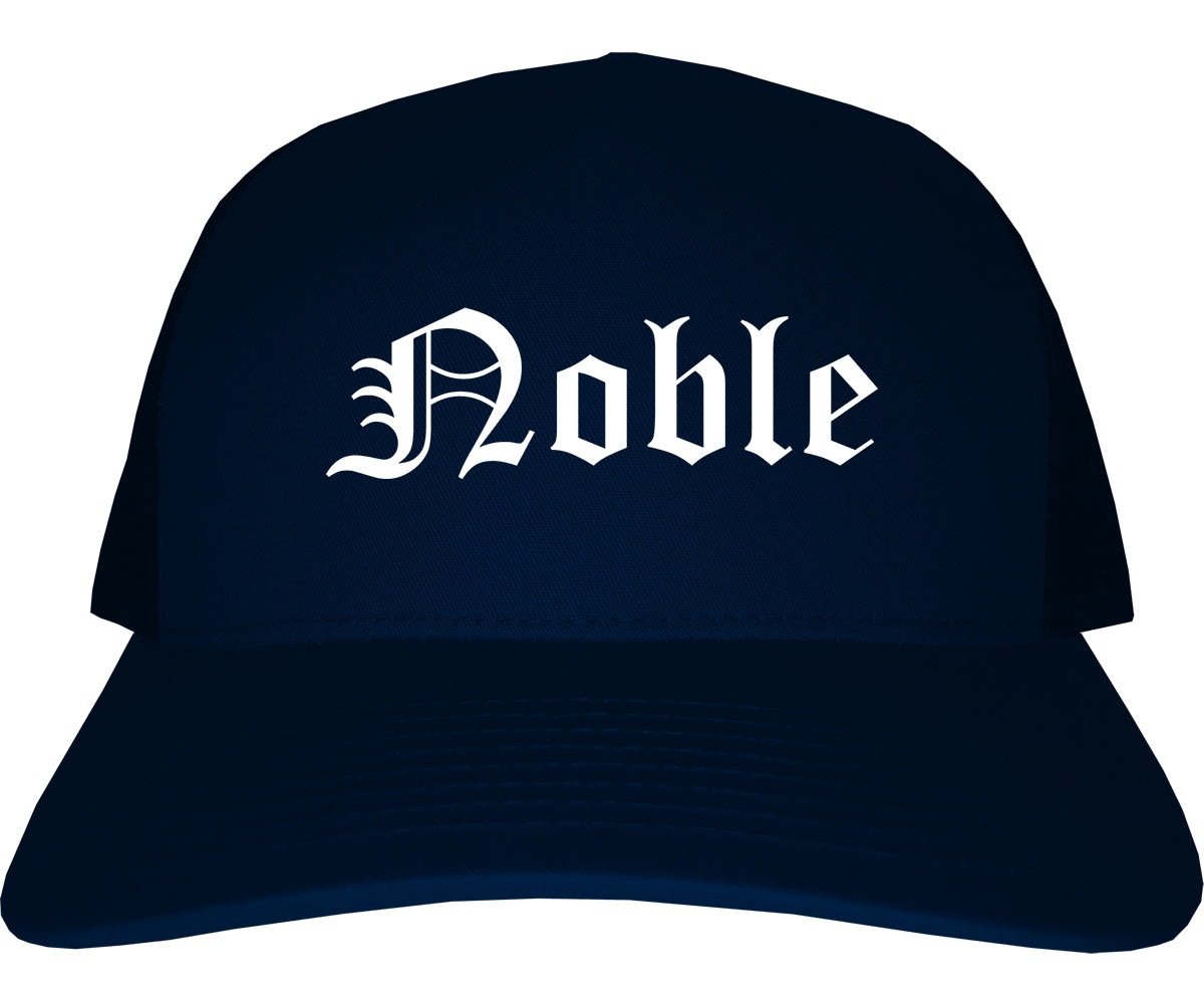 Noble Oklahoma OK Old English Mens Trucker Hat Cap Navy Blue