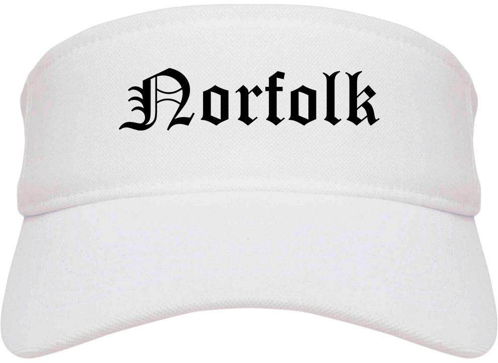 Norfolk Nebraska NE Old English Mens Visor Cap Hat White