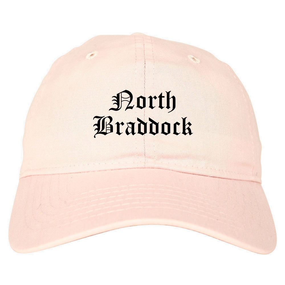 North Braddock Pennsylvania PA Old English Mens Dad Hat Baseball Cap Pink