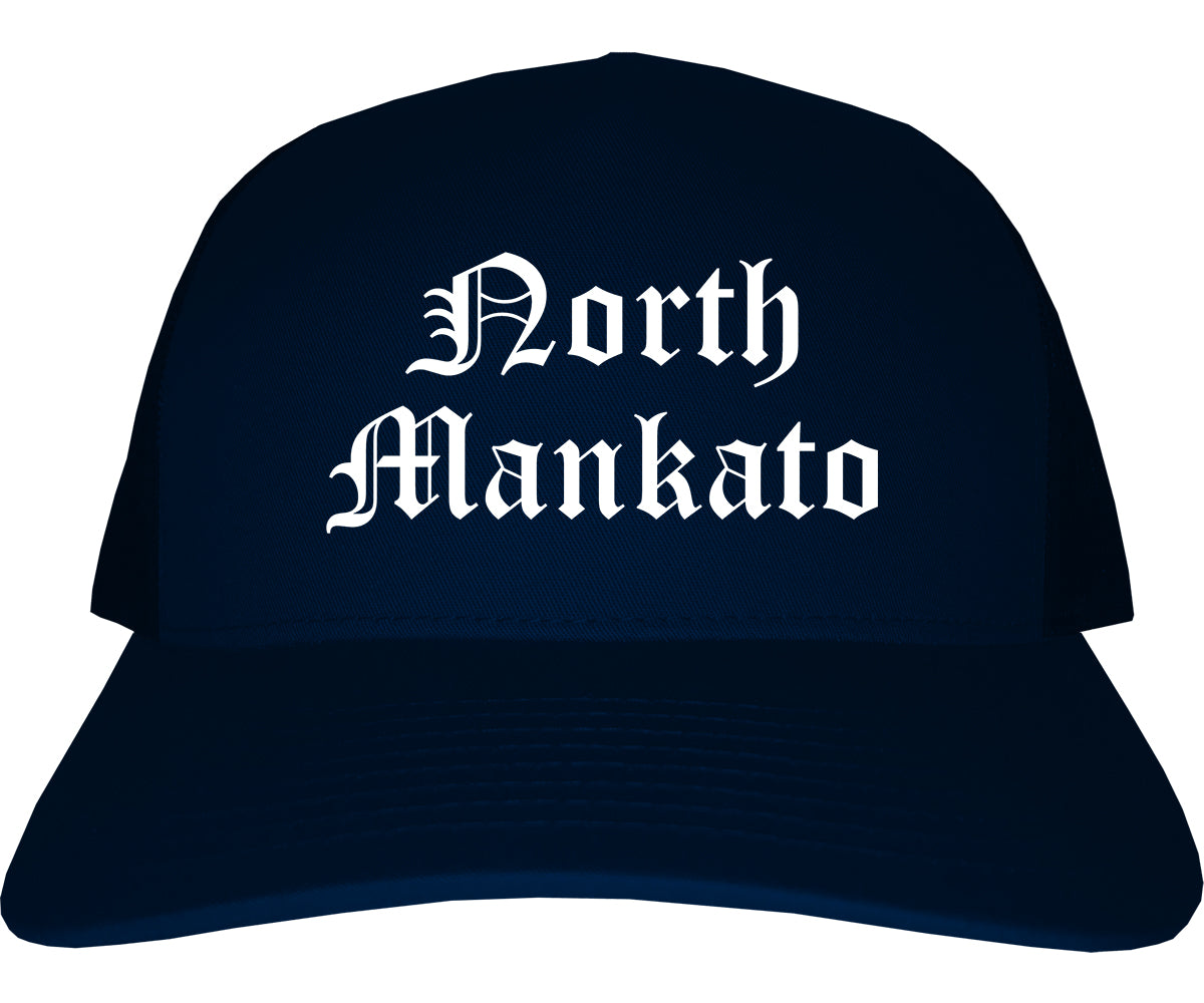 North Mankato Minnesota MN Old English Mens Trucker Hat Cap Navy Blue