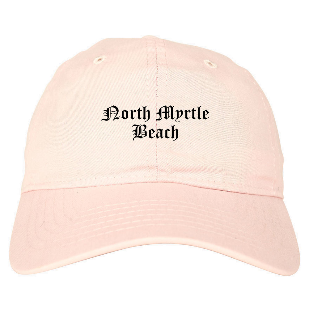 North Myrtle Beach South Carolina SC Old English Mens Dad Hat Baseball Cap Pink