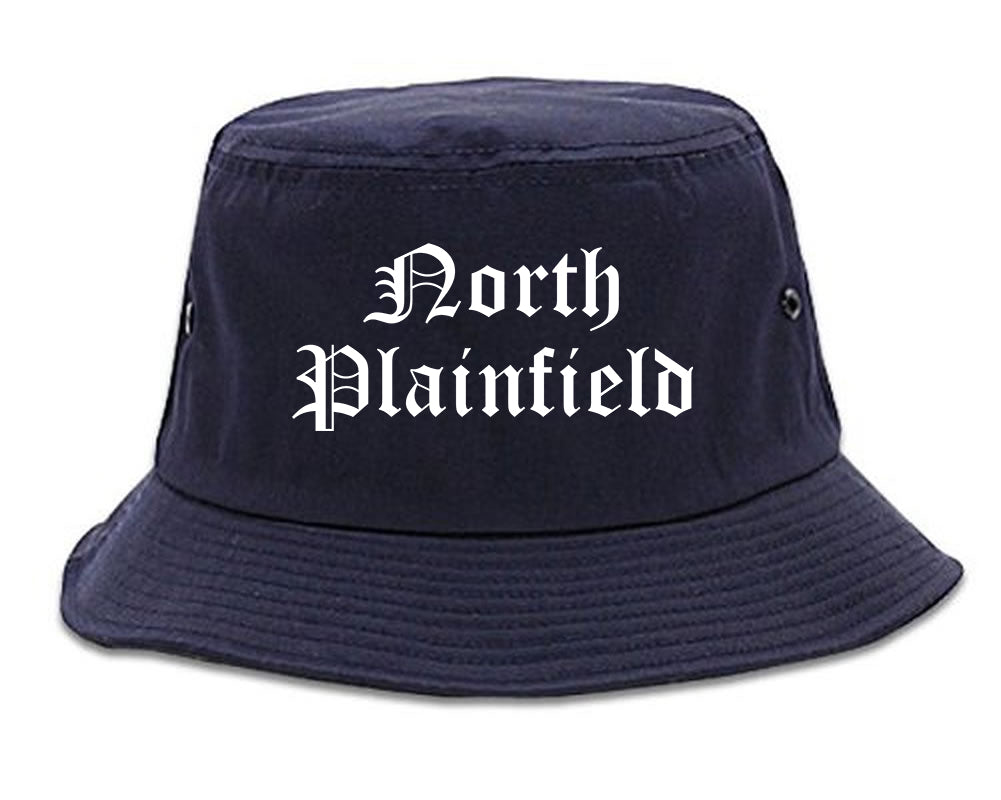 North Plainfield New Jersey NJ Old English Mens Bucket Hat Navy Blue