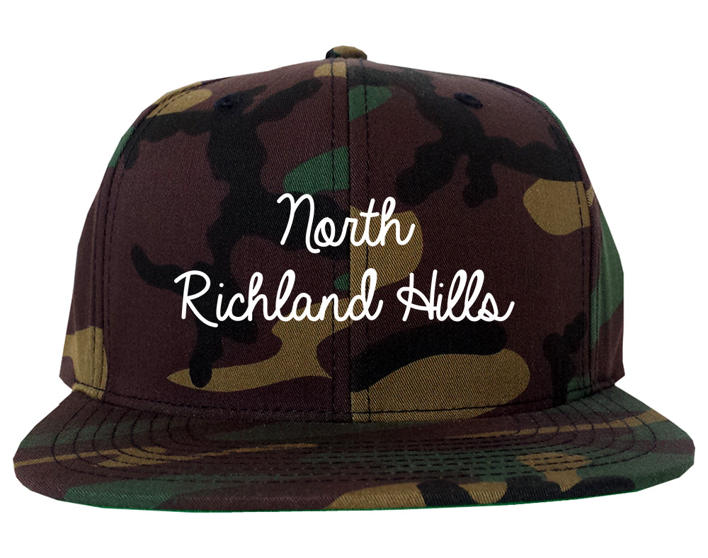 North Richland Hills Texas TX Script Mens Snapback Hat Army Camo