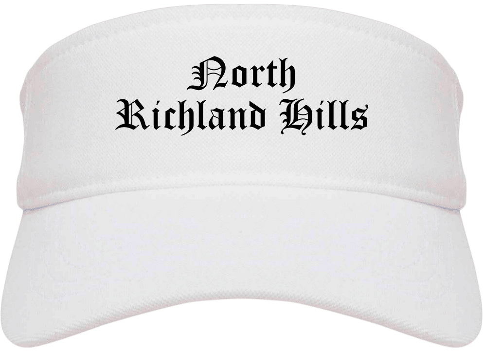 North Richland Hills Texas TX Old English Mens Visor Cap Hat White