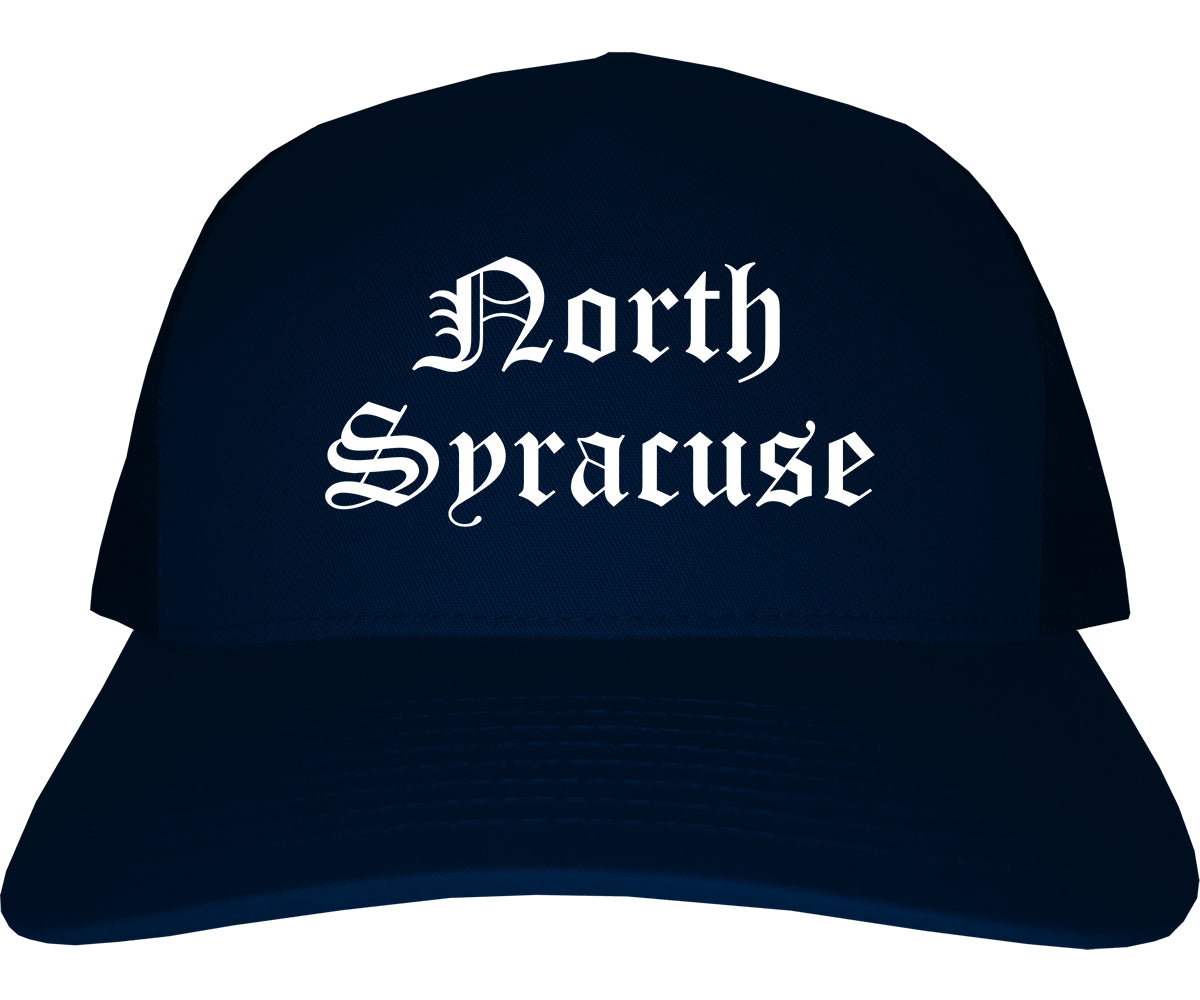 North Syracuse New York NY Old English Mens Trucker Hat Cap Navy Blue