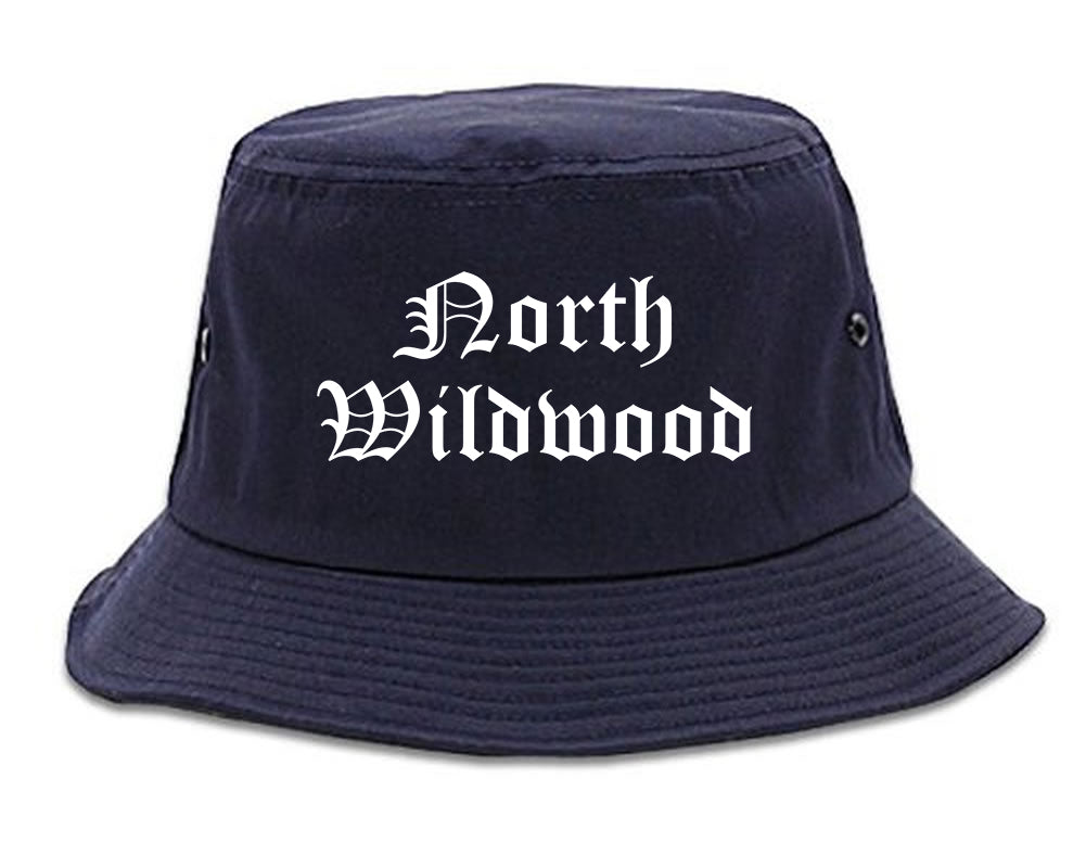 North Wildwood New Jersey NJ Old English Mens Bucket Hat Navy Blue