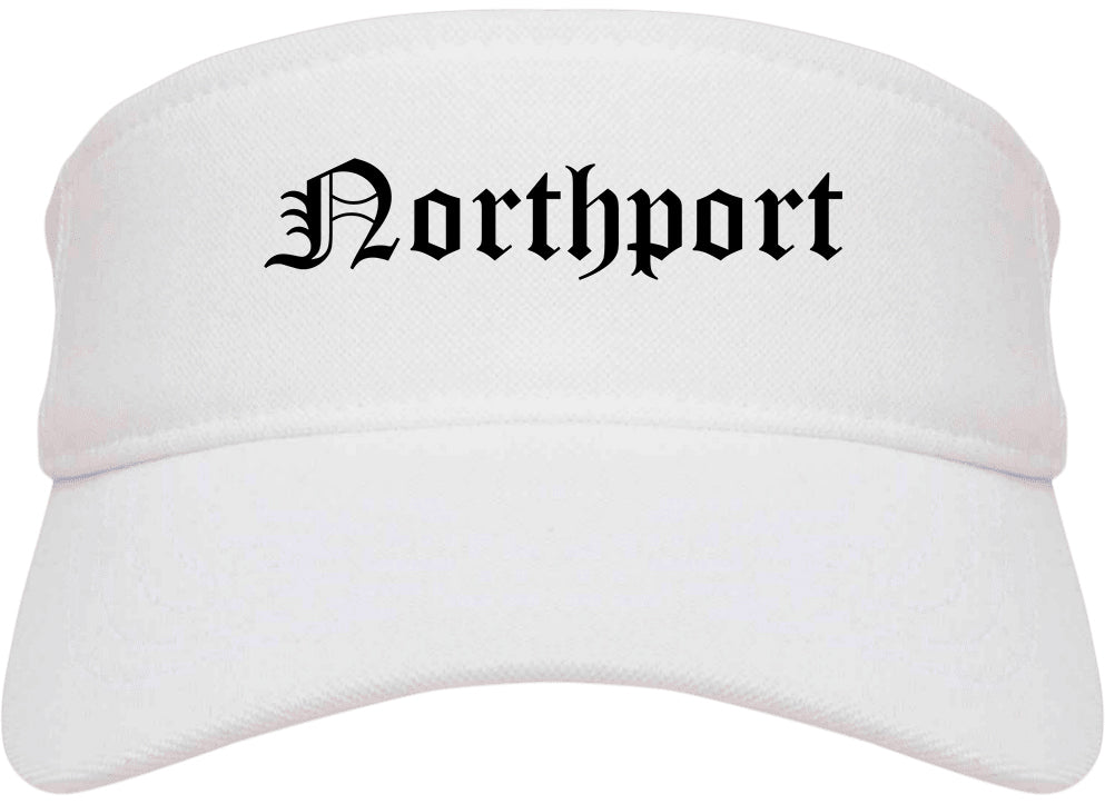 Northport New York NY Old English Mens Visor Cap Hat White