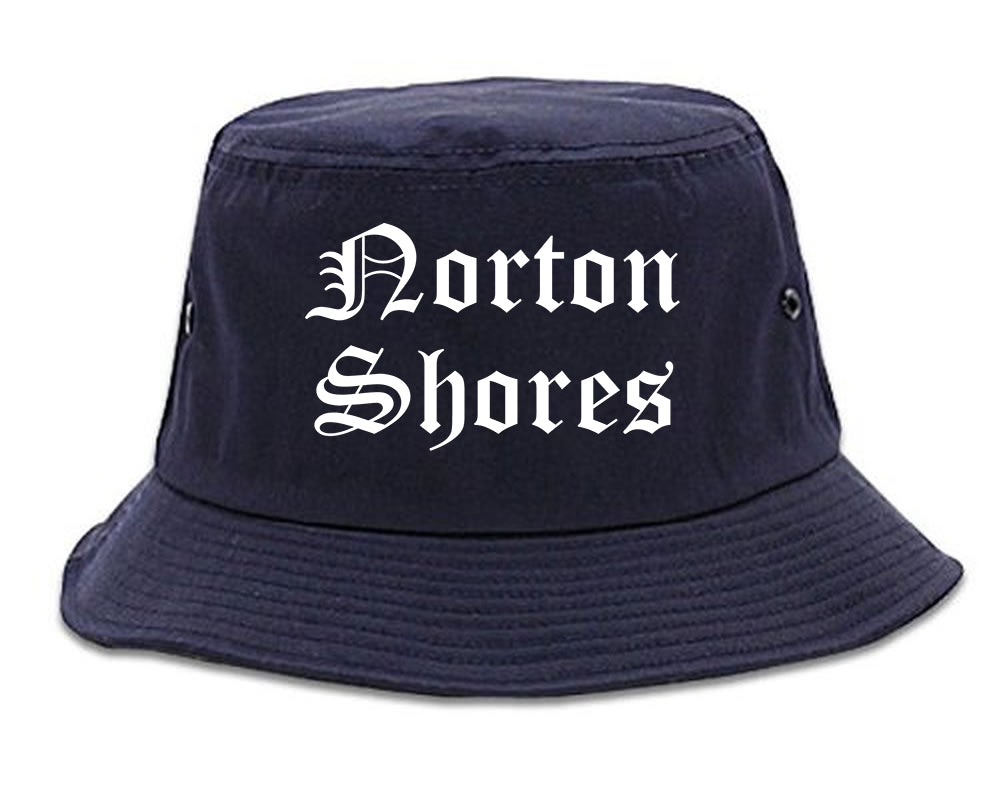 Norton Shores Michigan MI Old English Mens Bucket Hat Navy Blue