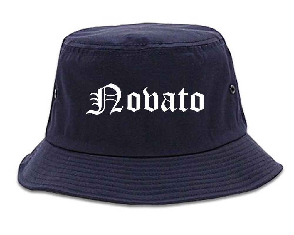Novato California CA Old English Mens Bucket Hat Navy Blue