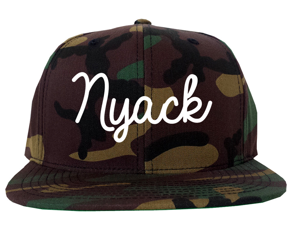 Nyack New York NY Script Mens Snapback Hat Army Camo