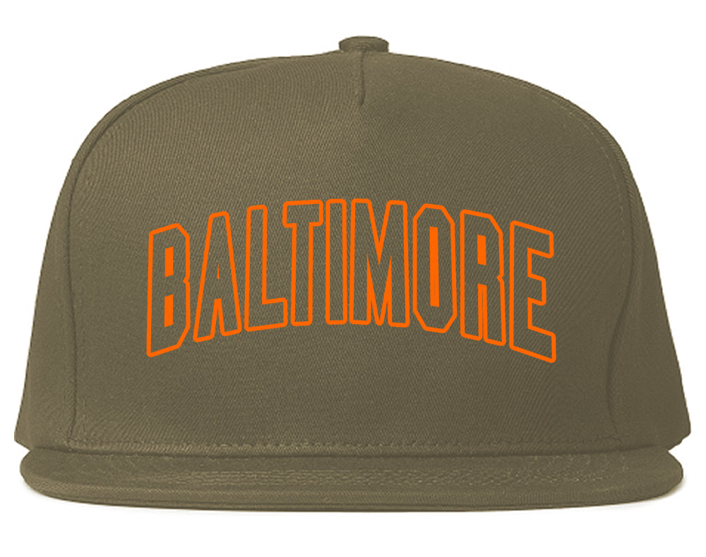 ORANGE Baltimore Maryland Outline Mens Snapback Hat Grey