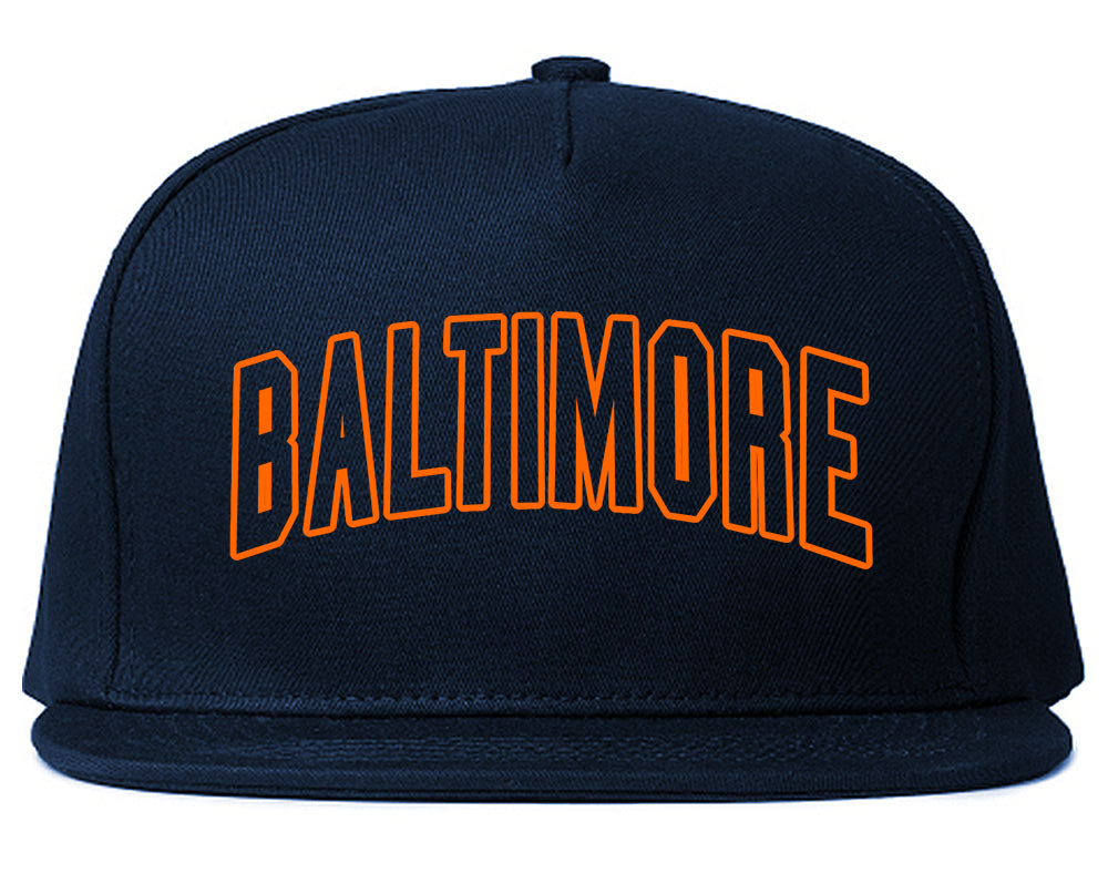 ORANGE Baltimore Maryland Outline Mens Snapback Hat Navy Blue