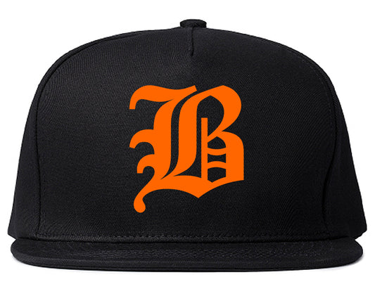 ORANGE Letter B Baltimore Old English Mens Snapback Hat Black