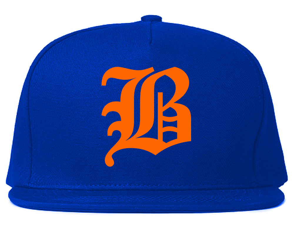 ORANGE Letter B Baltimore Old English Mens Snapback Hat Royal Blue