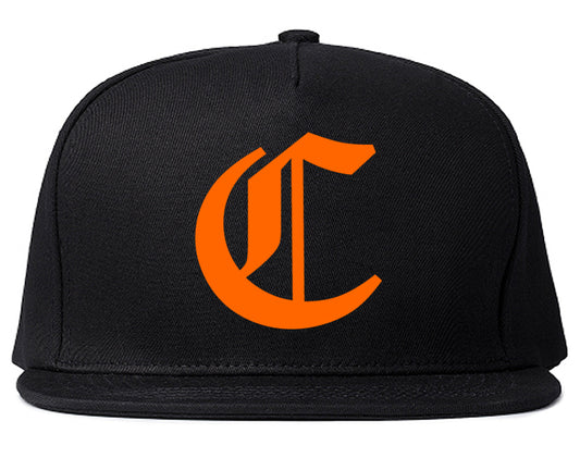 ORANGE Letter C Chicago Illinois Mens Snapback Hat Black