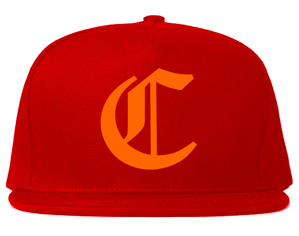 ORANGE Letter C Chicago Illinois Mens Snapback Hat Red