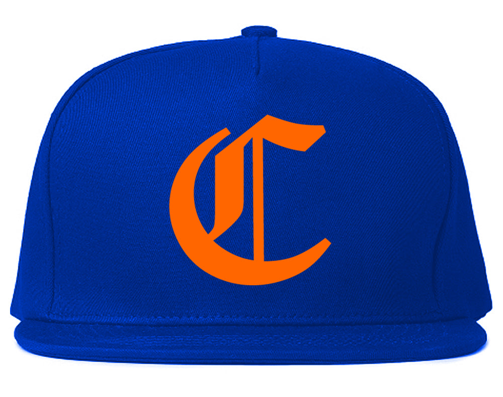 ORANGE Letter C Chicago Illinois Mens Snapback Hat Royal Blue