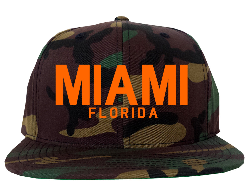 ORANGE Miami Florida Mens Snapback Hat Camo