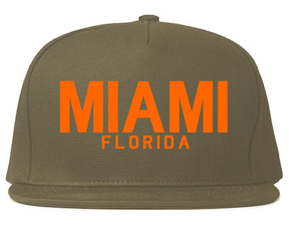 ORANGE Miami Florida Mens Snapback Hat Grey