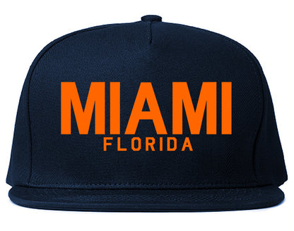 ORANGE Miami Florida Mens Snapback Hat Navy Blue