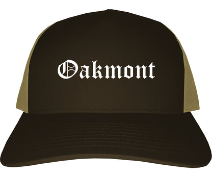 Oakmont Pennsylvania PA Old English Mens Trucker Hat Cap Brown