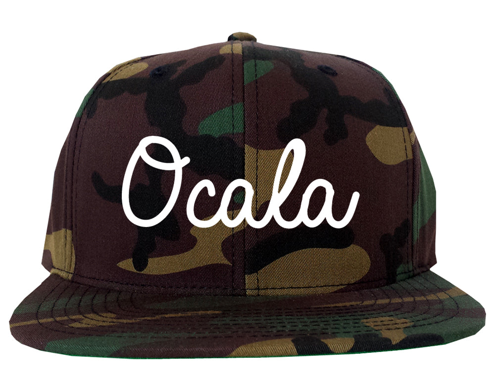 Ocala Florida FL Script Mens Snapback Hat Army Camo