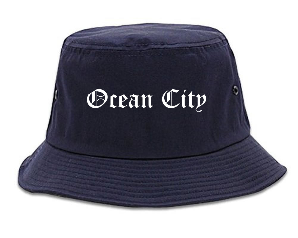 Ocean City New Jersey NJ Old English Mens Bucket Hat Navy Blue