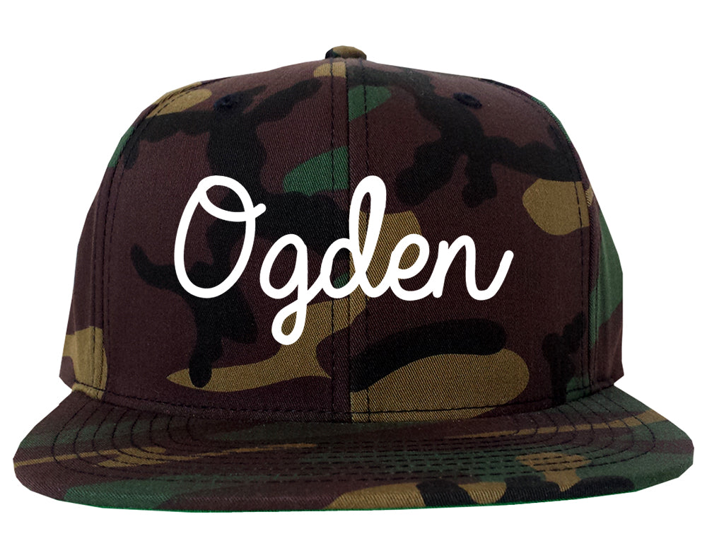 Ogden Utah UT Script Mens Snapback Hat Army Camo