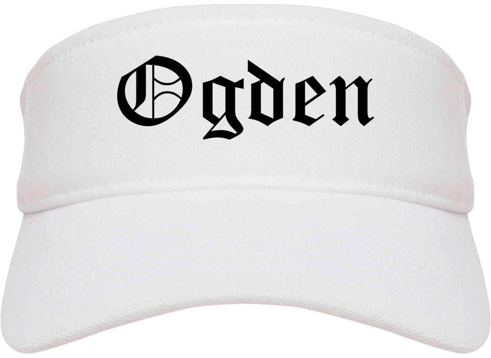 Ogden Utah UT Old English Mens Visor Cap Hat White
