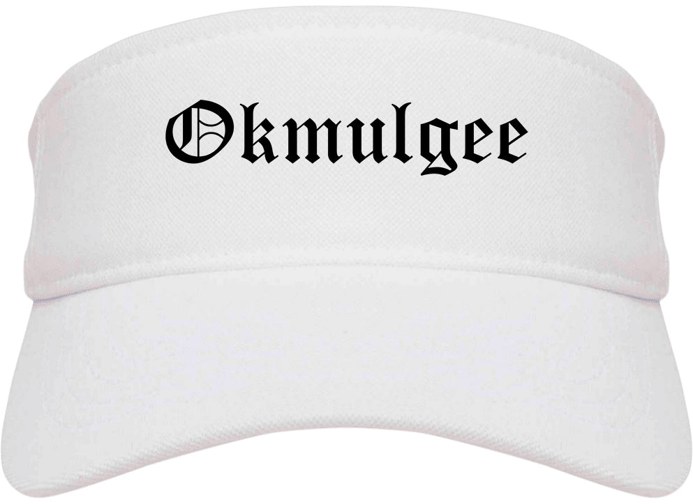 Okmulgee Oklahoma OK Old English Mens Visor Cap Hat White