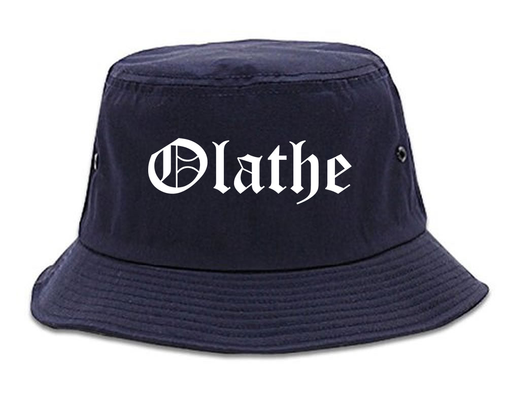 Olathe Kansas KS Old English Mens Bucket Hat Navy Blue