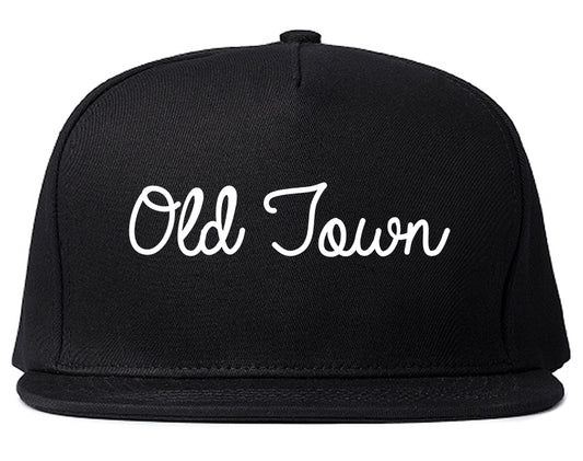 Old Town Maine ME Script Mens Snapback Hat Black