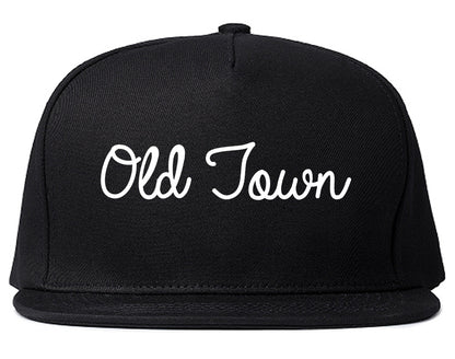 Old Town Maine ME Script Mens Snapback Hat Black