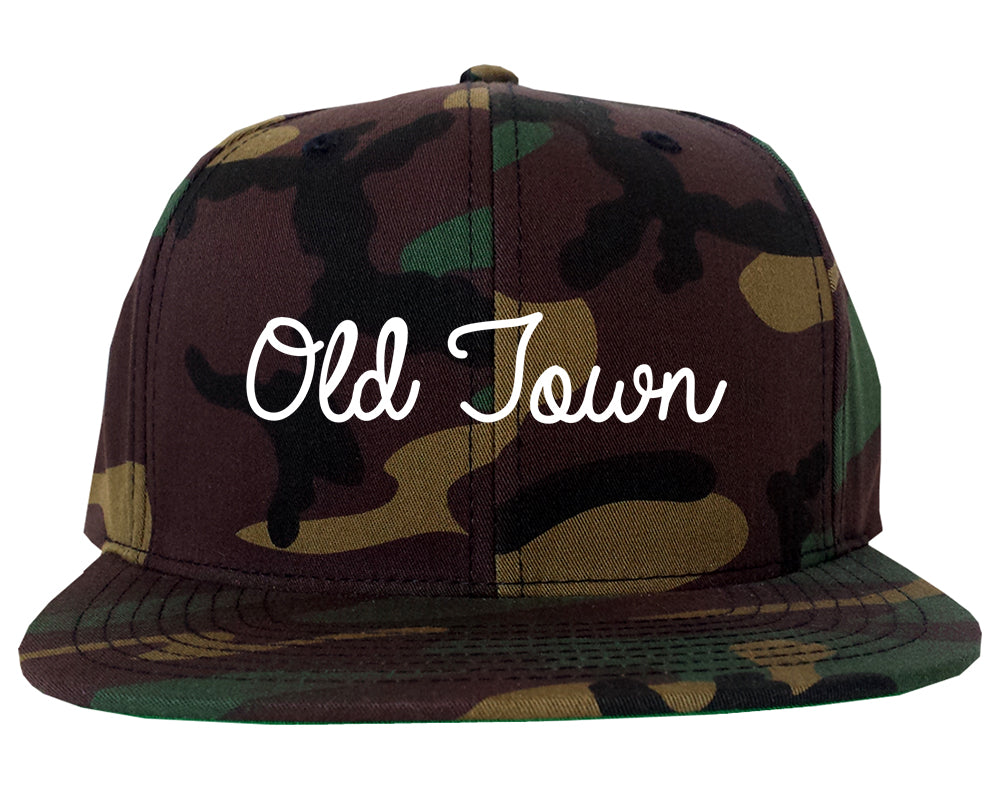 Old Town Maine ME Script Mens Snapback Hat Army Camo