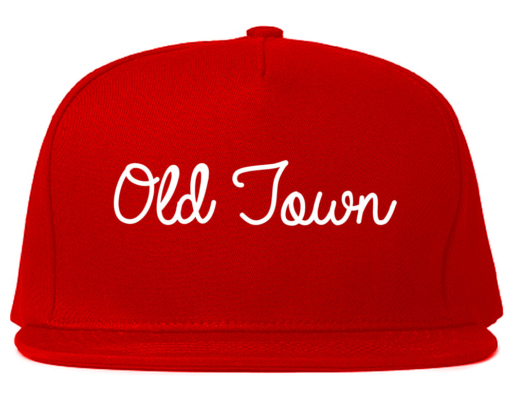 Old Town Maine ME Script Mens Snapback Hat Red