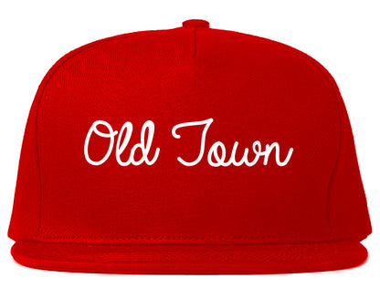 Old Town Maine ME Script Mens Snapback Hat Red