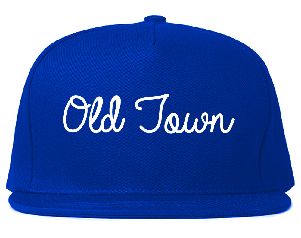 Old Town Maine ME Script Mens Snapback Hat Royal Blue